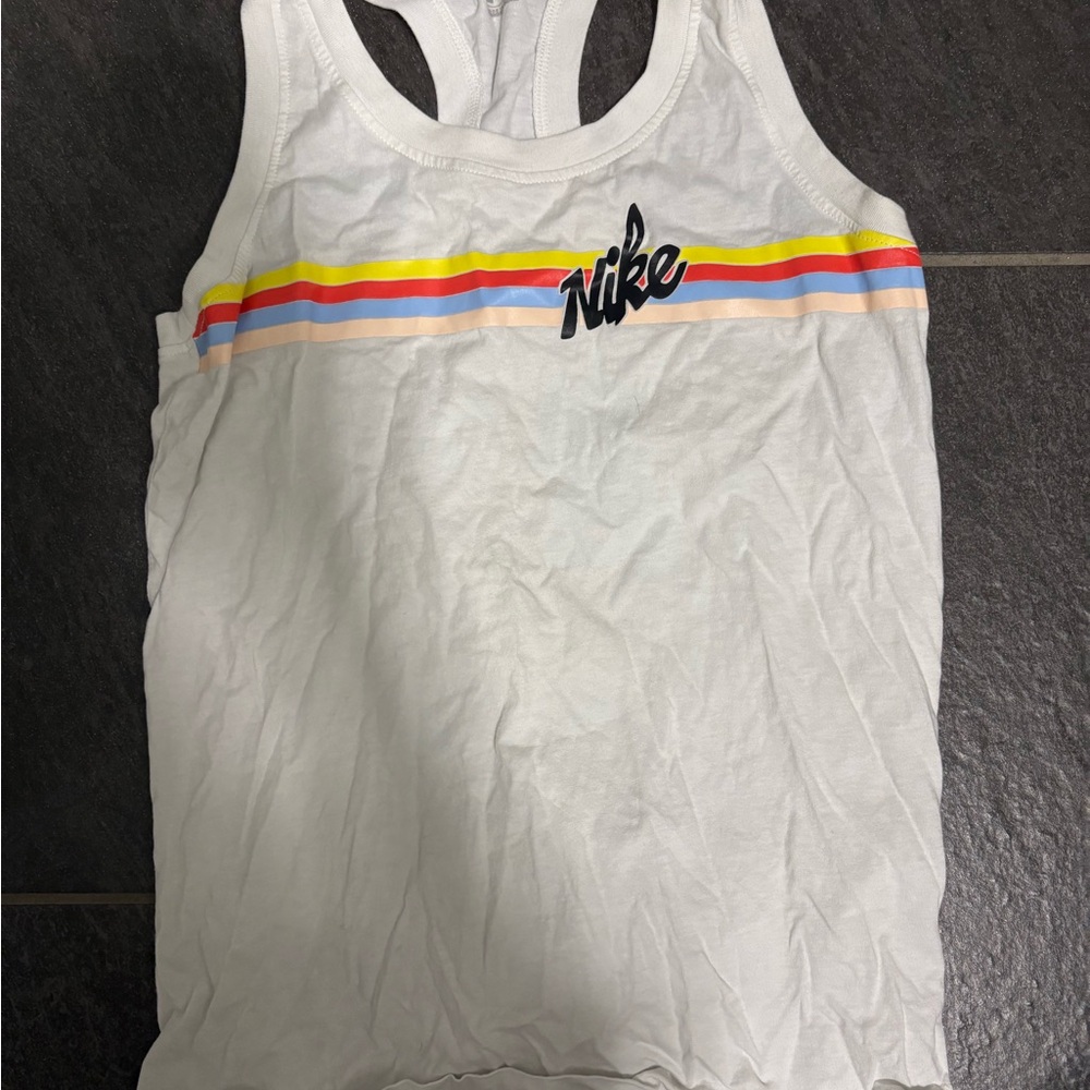 Nike White Tank Top with Colorful Stripes